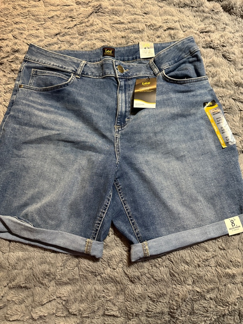 Lee Medium Blue Denim Roll-Cuff Jean Shorts